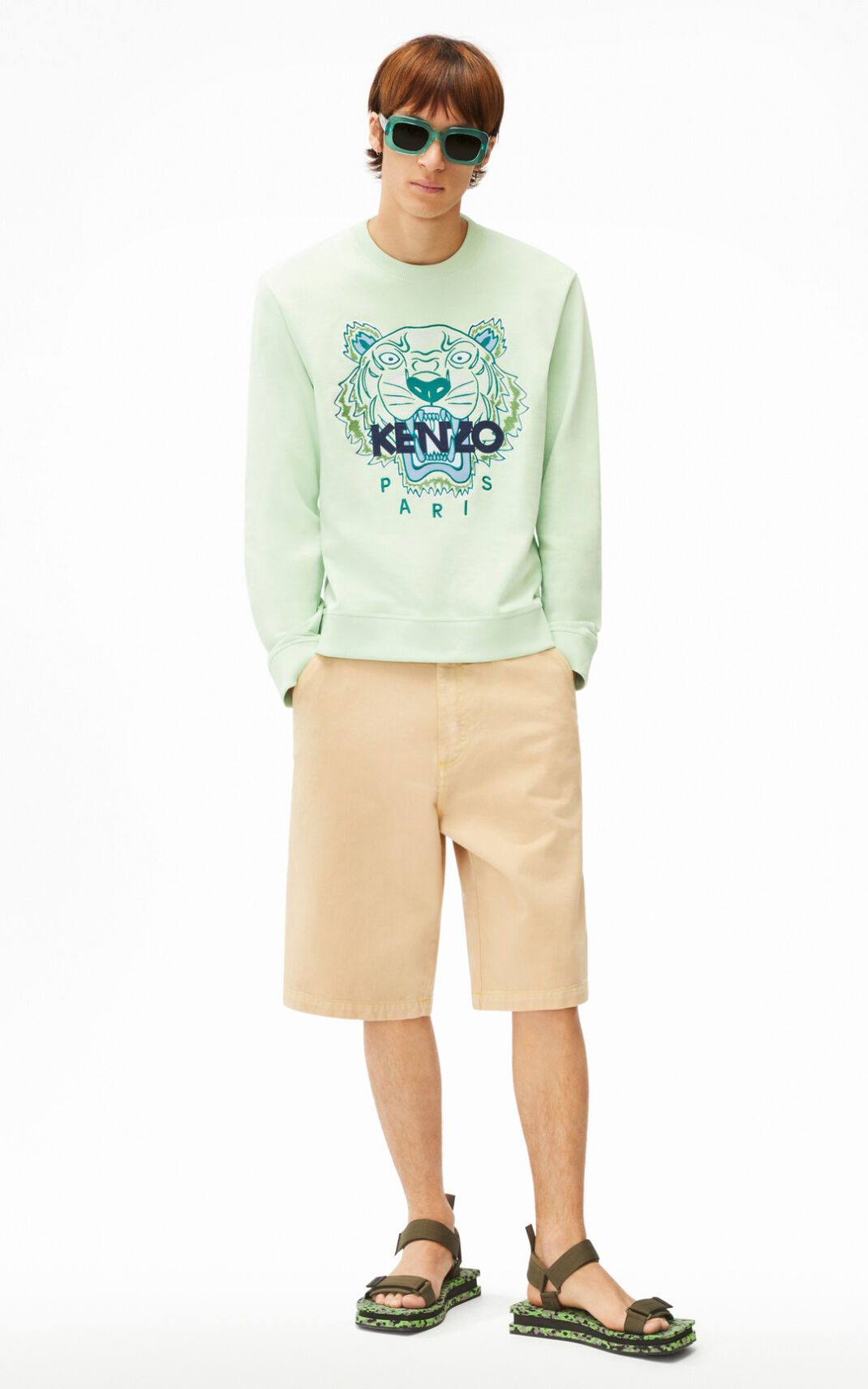 Kenzo Tiger Sweatshirt Green For Mens 3984VFIEG